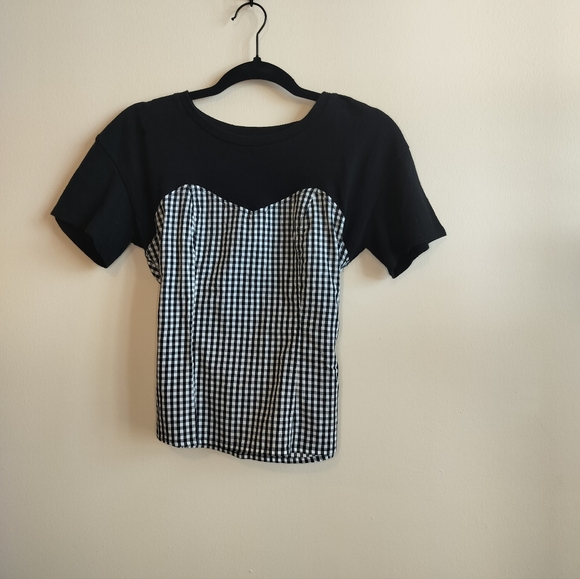 Express One Eleven Black Blouse with Gingham size XS - Picture 2 of 6